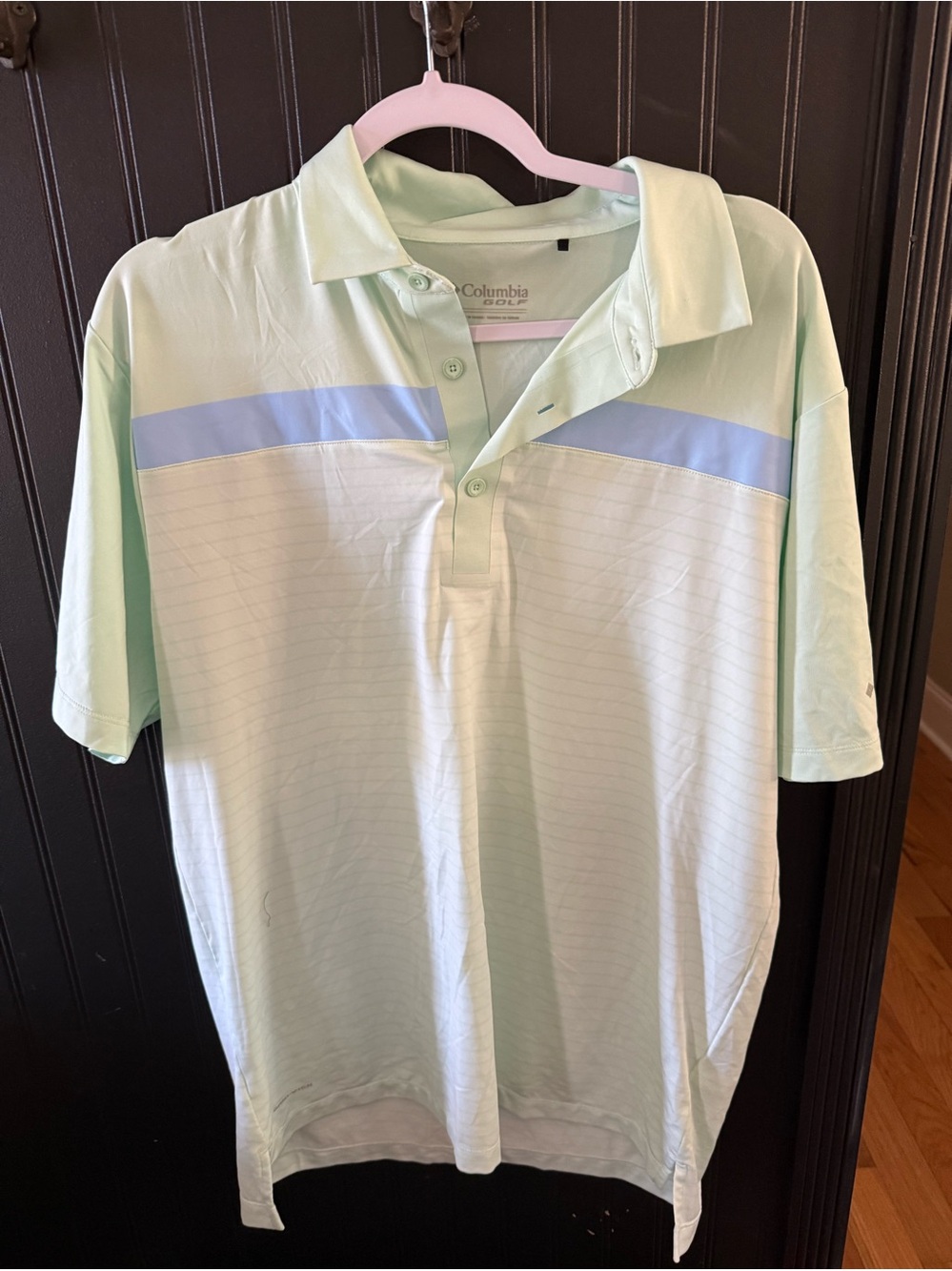 Columbia Men’s Mint Green Polo with Light Blue Stripe